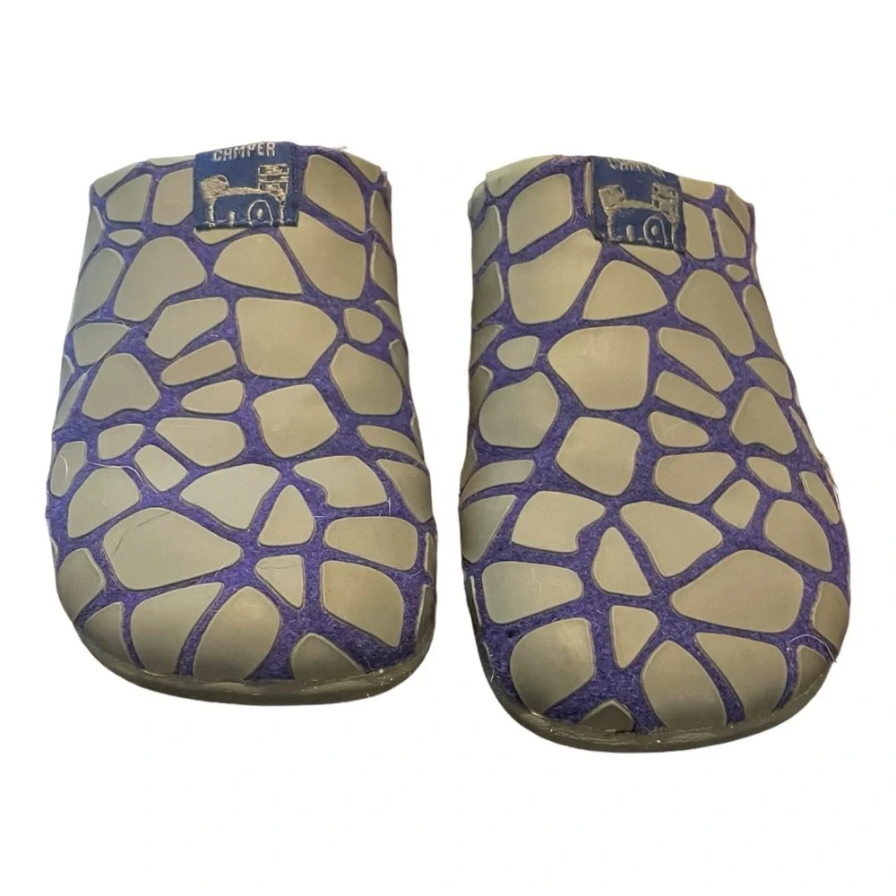 Camper Wabi Wool Slippers Blue and Grey Size 33